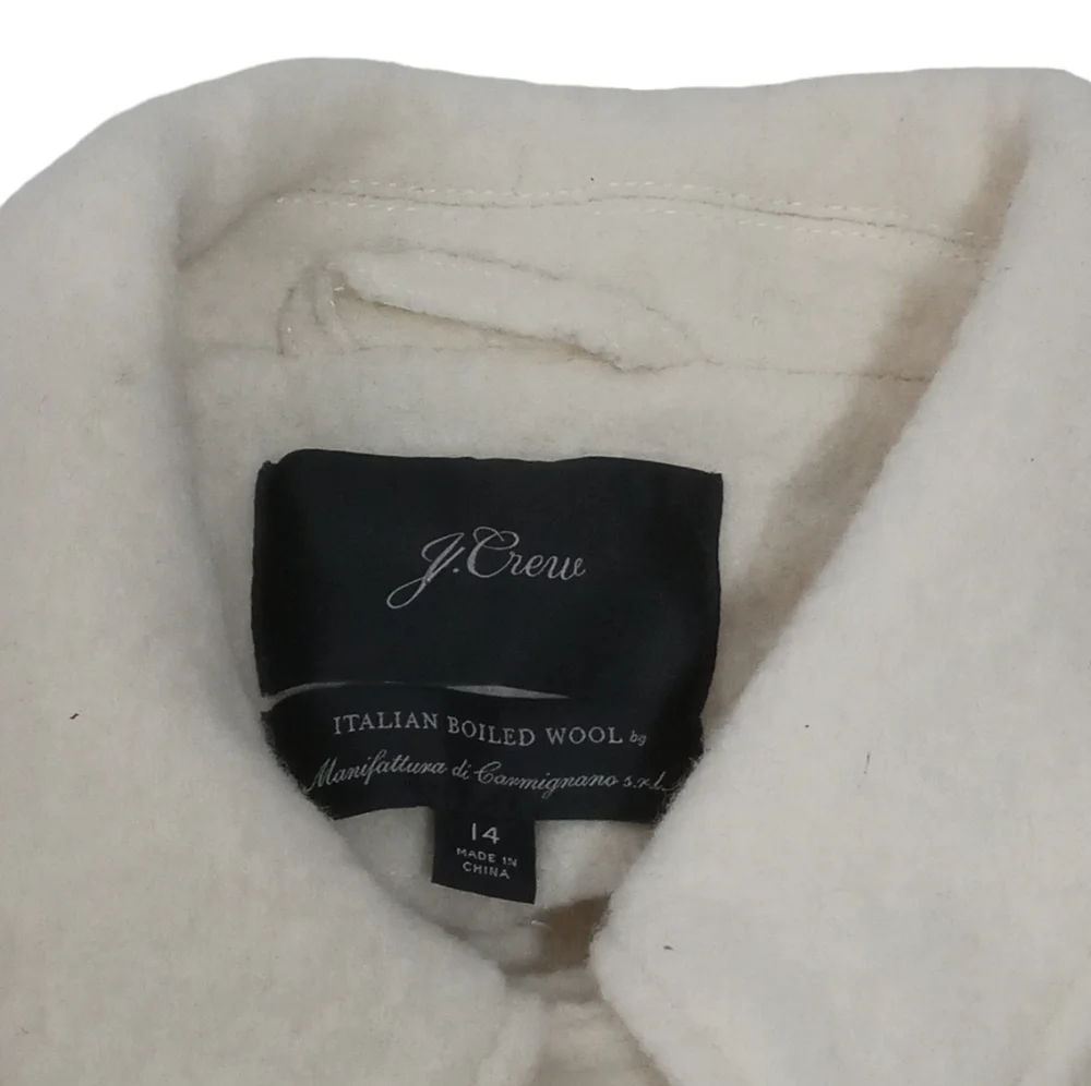 J Crew Women’s Wool Ivory Stadium Double Breasted Patch Pocket PeaCoat SZ 14